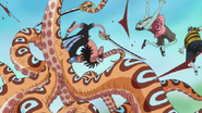 Hyouzou (One Piece) coating his eight swords with his blue-ring octopus venom for increased lethality.