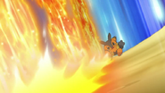 Pignite (Pokemon) using Fire Pledge to create massive pillars of flames.