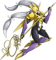 Sakuyamon (Digimon) wields her exorcism staff, the Kongou Shakujou, with great proficiency.