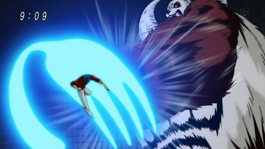 Toriko blocking Hannya Panda attack with Fork Shield