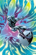 Norrin Rand/The Silver Surfer (Marvel Comics) can travel arcoss the universe and through wormholes in mere seconds.