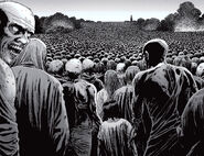 The Whisperers (The Walking Dead comic) are a cult who brainwash themselves into believing civilization is a myth, they refuse to believe in things like names and emotions.