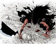 ...while in his Bankai form, Kenpachi's strength increases to the point that his own movements risk tearing his own limbs apart...