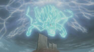 Sasuke Uchiha (Naruto) using Kirin to drop a gigantic bolt of lightning onto Itachi.