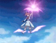 Nanoha Takamachi (Magical Girl Lyrical Nanoha) gathers and compresses stray mana in the area into a large spear, then fires it as a large beam, the Starlight Breaker.