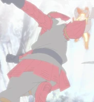 Han (Naruto) using Boil Release - Eruption Fist to utilize high-pressure steam to enhance his strikes.