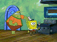 SpongeBob SquarePants (SpongeBob SquarePants) absorbing the impacts of Flats' punches.