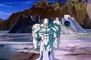 General Rilldo (Dragon Ball GT) merging with metallic structures around him.