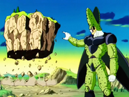 Cell (Dragon Ball Z) levitates a mass of land.