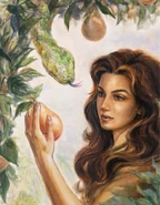 As the first woman, Eve (Abrahamic Religions) incarnates all the feminine aspects to humanity. Some legends say that she also represents God's femininity when she was created by God.