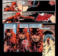 Matt Murdock/Daredevil (Marvel Comics) striking the solar plexus of his "Guardian Angel".