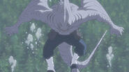 Kisame Hoshigaki (Naruto) merging with his Samehada, to become a chakra-draining shark-human.