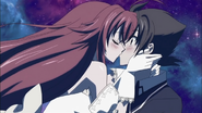 Issei Hyoudou (High School DxD) found himself slowly falling for his master and senior Rias Gremory as the trials they go through bring them together. The two of them frequently get lost in their own world, staring into each others eyes while ignoring everything else, to the point that their romantic interactions has a strange healing phenomenon for those around them.