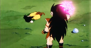 Raditz (Dragon Ball) charging his Shining Friday to kill his nephew, Son Gohan.