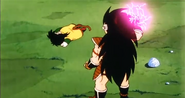 Raditz (Dragon Ball) charging his Shining Friday to kill Gohan.