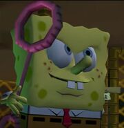 In Battle for Bikini Bottom, SpongeBob (SpongeBob SquarePants) uses a Bubble Wand to fight.