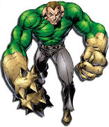 Sandman (Marvel Comics) forming weapons out of his sand body, such as maces and gauntlets.