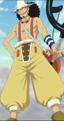 Despite phyiscally very weak compared the rest of his crew Usopp (One Piece) thanks to intense training is at peak Human strength.