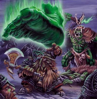 Ork Shamans (Warhammer) can summon a spiritual foot of their God Gork.