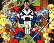 Punisher 2099's (Marvel Comics) cybernetic suit comes equipped with "face scrambler" circuitry that allows him to conceal his identity.