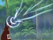 Mr. 5 (One Piece) firing Breeze Breath Bomb, explosive air bullets produced from his breath.