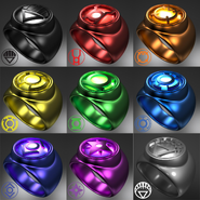 The nine Power Rings (DC Comics) of the Lanterns.