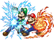 Using Firebrand and Thunderhand, Mario and Luigi (Super Mario) can attack with fire and electricity, respectively.