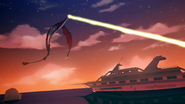 A Sea Feilong (RWBY) emitting a beam of electricity.