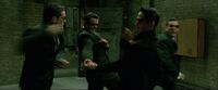 Johnson, Jackson and Thompson (The Matrix Reloaded) have all been upgraded by the Machines, making them strong enough to briefly combat Neo.