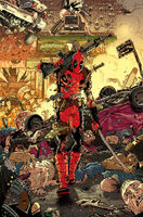 Wade Wilson/Deadpool's (Marvel Comics) makes jokes all while being stabbed and shot.