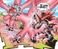 Shadow the Hedgehog (Archie's Sonic the Hedgehog) has developed different variations of his Chaos Blast for different situations like a narrow energy beam.
