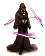 Darth Traya (Star Wars) can use the Force to wield three lightsabers simultaneously without touching and use them with great skill.