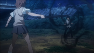 Misaka Mikoto's (A Certain Magical Index) Iron Sand Sword vibrates rapidly, giving it cutting power equivalent to a chainsaw.