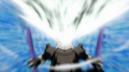 Aggron (Pokémon series) using the steel-type move, Flash Cannon.