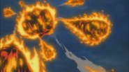 Sakazuki (One Piece) releasing a swarm of magma meteor fists to rain down on the field for massive and widespread damage.