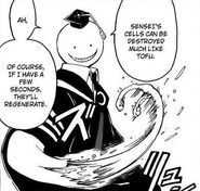 Korosensei (Assassination Classroom) has antimatter bonded to his body due to an experiment, granting him Mach 20 speed, regeneration and various other abilities.