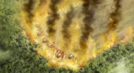 Using their Fire Shields, a group of Tahnok (BIONICLE) burn down a forest.