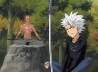 Tōshirō Hitsugaya and Ikkaku Madarame (Bleach) performing Sword Zen to communicate with their inner selves, allowing them to learn and read their true potential from their Zanpakutō Spirit.