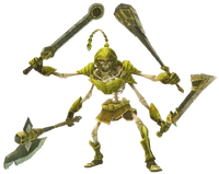 Stalmasters (The Legend of Zelda: Skyward Sword) wields three swords and an axe with its four arms.