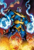 Thanos (Marvel Comics) has immense ergokinetic abilities which he usualy displays by his great versatility in the use of his energy projection abilities. He has demonstrated the ability to project pure energy as a concussive force, magnetic energy, infrared heat-beams from his eyes, and disruptor beams, unilaterally striking separate targets with his optic blasts.