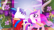 Princess Cadence and Shining Armour (My Little Pony Series), combining their magic to perform power of love to throw the changelings out of Canterlot.