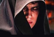 Anakin Skywalker (Star Wars) like most Sith indulged in the dark side of the force show it by their eye color change.