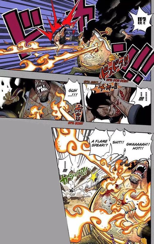 Ace Stabs Blackbeard with Fire Spear