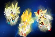 In their Super transformations, Sonic, Shadow and Silver's (Sonic the Hedgehog) speed is greatly enhanced, allowing him to travel faster than light.