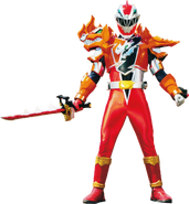Koh (Kishiryu Sentai Ryusoulger) as Ryusoul Red MeraMera Armor/Zayto(Power Rangers Dino Fury) as the Dino Fury Red Ranger in the Blazing Battle Armor.