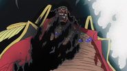 Marshall D. Teach (One Piece) generating his darkness, which is an intense gravitational force that absorbs and devours all matter into it with crushing results. However, it is also the only Logia-type Devil fruit element that does not grant Elemental Intangibility as gravity only draws things in.
