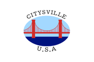 The flag of Citiesville with a famous bridge and one of the well-known historical landmarks by Tom, the mayor of Citiesville.