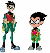 Robin with his original counterpart and Teen Titans Go counterpart