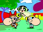 The girls with huge jawbreaker, do an homage to another trio of Cartoon Network characters (Ed, Edd, n' Eddy). This picture was shown on television in 2000.