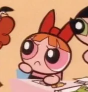 If you look closely, in this shot, Blossom's back hair has her dress' color.